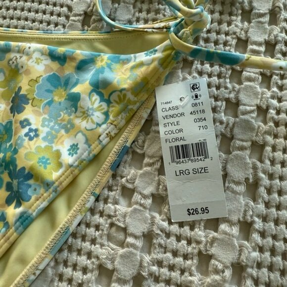 NEW PacSun Yellow and Blue Side-Tie Floral Bikini Bottom Size L - Picture 3 of 5